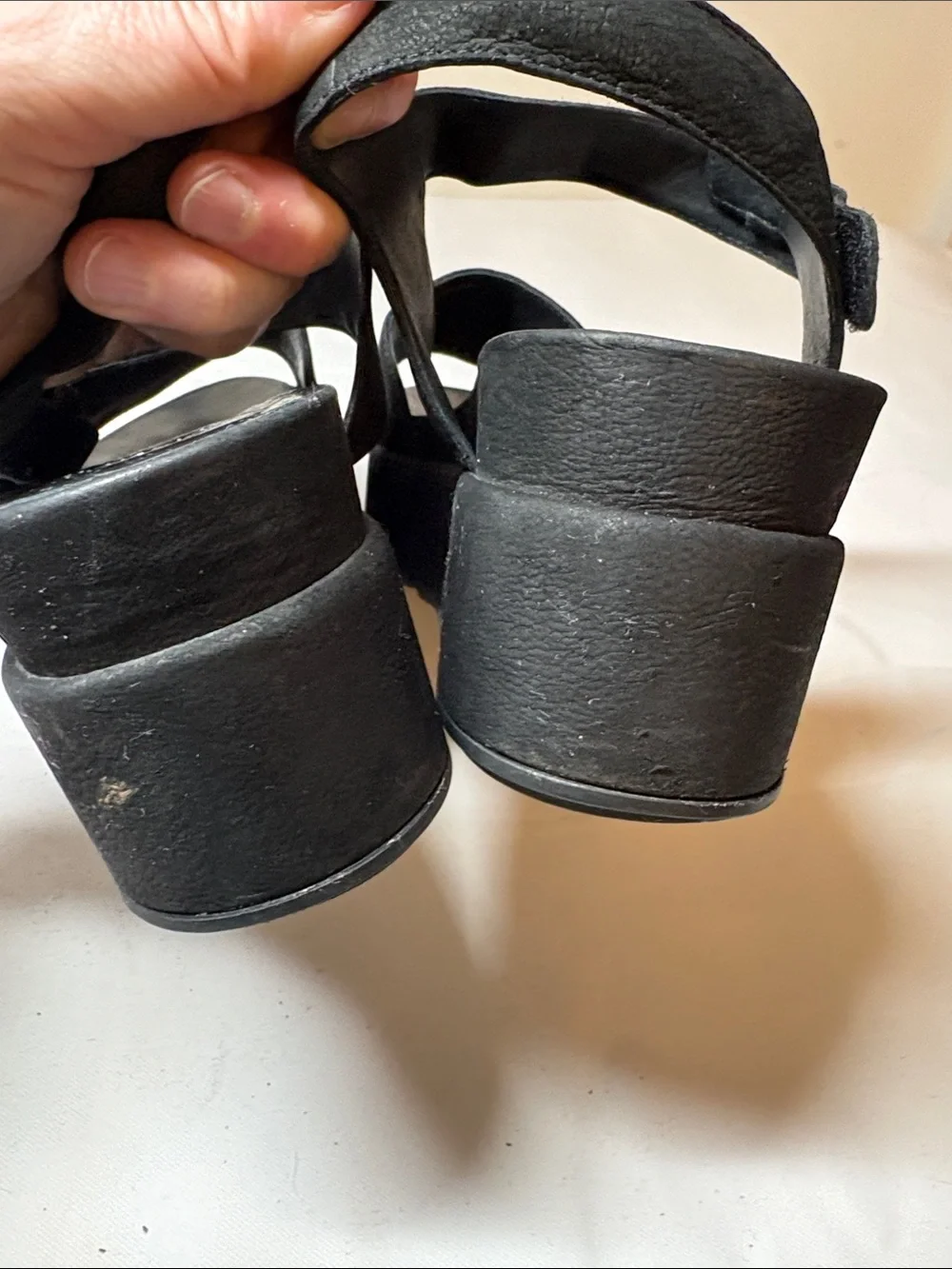 Eileen Fisher Black Leather adjustable Ankle Platform Sandal Size 9.5